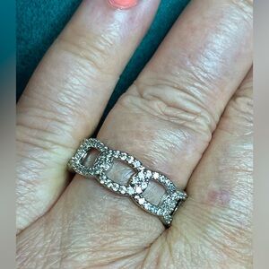 Pave Link Chain Ring in Silver - Sz 9